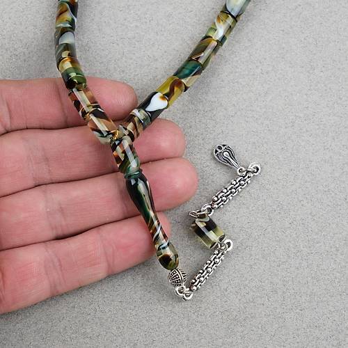 Arizona Katalin Alpaka P�sk�l Kesme Kesim 7x11mm Tesbih- Ye�il Beyaz