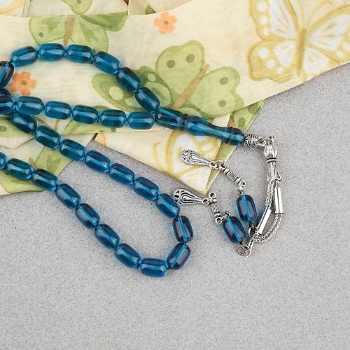 Ate� Kehribar Kaps�l Kesim Alpaka P�sk�ll� 7x11mm Tesbih Z�mr�t Ye�ili