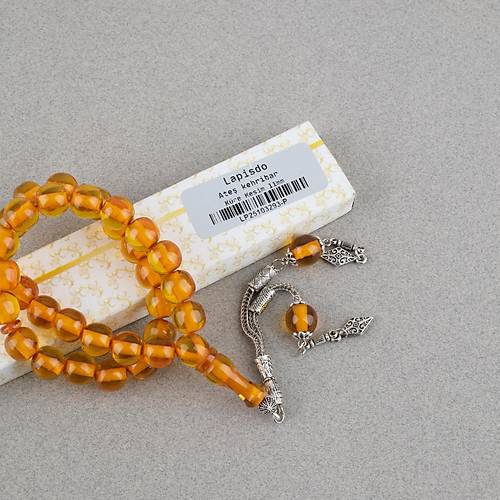 Ate� Kehribar Alpaka P�sk�ll� Kaps�l Kesim 7.5x11mm Tesbih - Bal K�p���