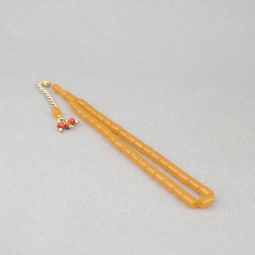 U�ak Cam� Kesme Kesim 7x10mm Alt�n Sar�s� P�sk�ll� Tesbih- Turuncu