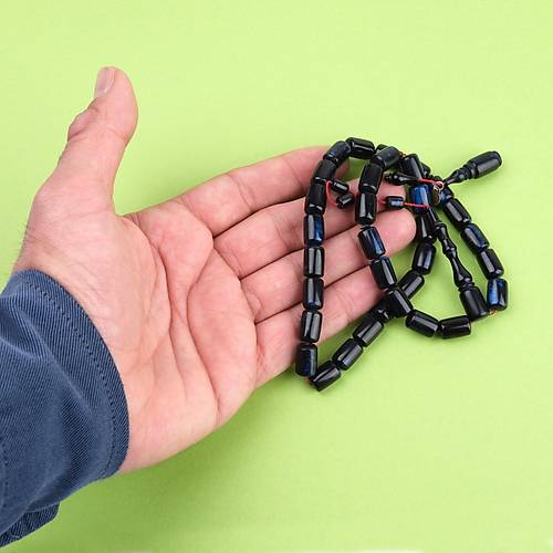 Kadim Katalin Eski Kalemlik Obje Usta i mzal Kapsl Kesim 8x12mm Tesbih - Mavi Sedefli