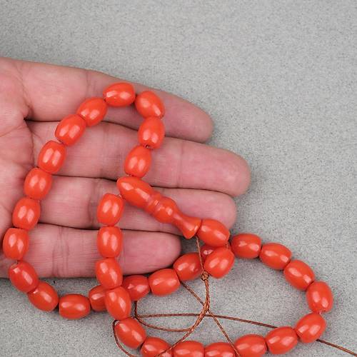 S�kma Kehribar Beyzi Kesim 9x11mm Tesbih - Turuncu P�sk�ls�z