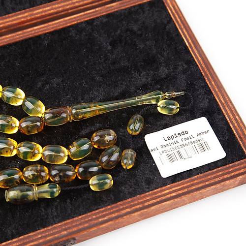 Dominik Mavi Kaya Fosil Amber Badem Kesim 10.8x15mm Tesbih