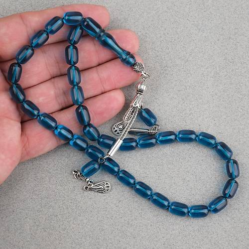 Ate� Kehribar Kaps�l Kesim Alpaka P�sk�ll� 7x11mm Tesbih Z�mr�t Ye�ili