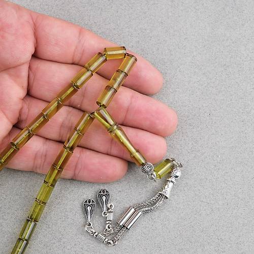 Ate� Kehribar Kesme Kesim Alpaka P�sk�ll� 6x10mm Tesbih