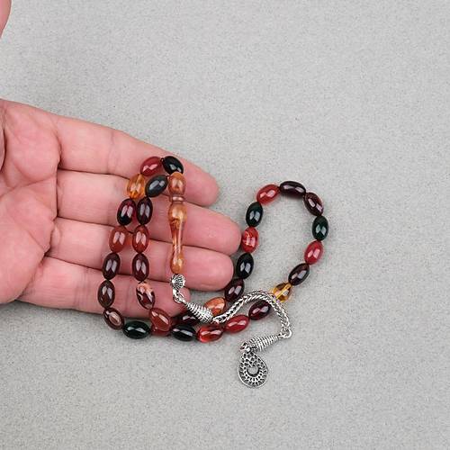 S�kma Kehribar Alpaka P�sk�ll� Beyzi Kesim 7x11mm Tesbih- Bonibon