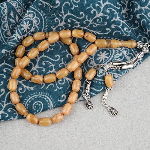 S�kma Kehribar Kaps�l Kesim Alpaka P�sk�ll� 7x11mm Tesbih Hardal