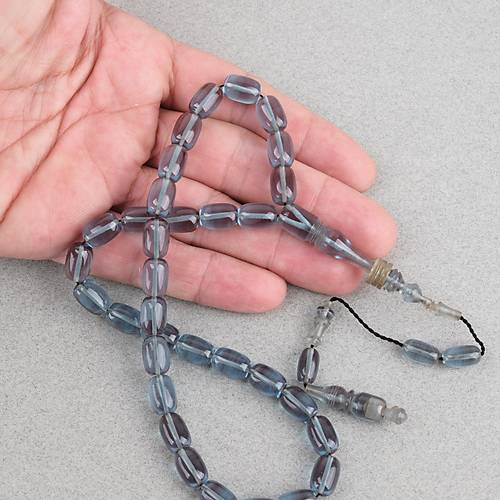 Ate� Kehribar Halkal� �mame Kaps�l Kesim 8x11mm Tesbih - Turkuaz