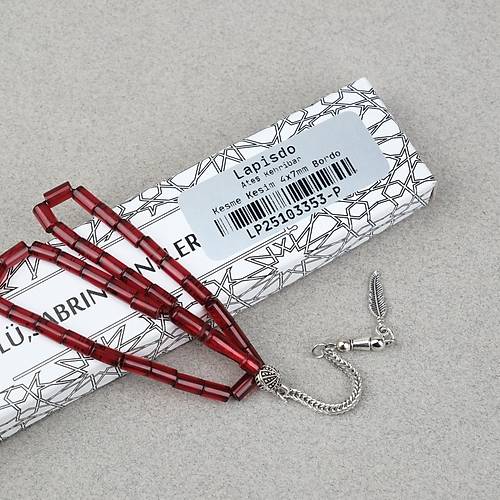 Ate� Kehribar Alpaka P�sk�ll� Kesme Kesim 4x7mm Tesbih- Bordo