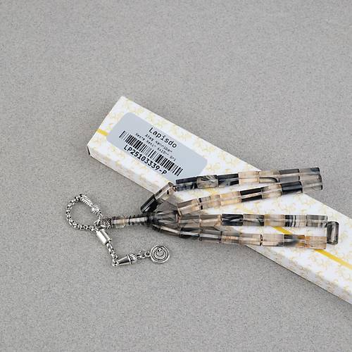 Ate� Kehribar Alpaka P�sk�ll� Kesme Kesim 6x10mm Tesbih - Gri