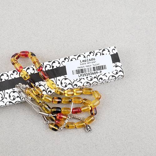 S�kma Kehribar Kaps�l Kesim Alpaka P�sk�ll� 7x11mm Tesbih