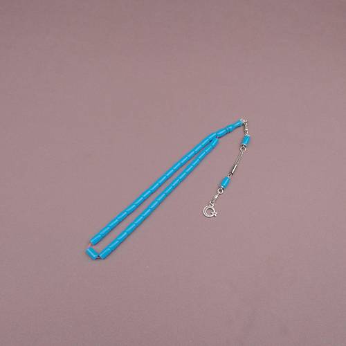 U�ak Cam� Kesme Kesim 6x10mm Tesbih Alpaka P�sk�ll� A��k Mavi
