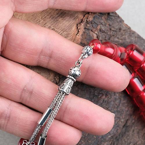 Ate� Kehribar Alpaka P�sk�ll� Kaps�l Kesim 11x11mm Tesbih - �effaf K�rm�z�