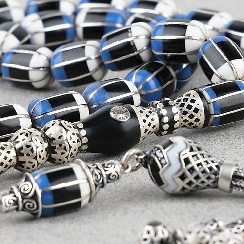 Erzurum Oltu Katalin leme 925Ayar Gm Pskl, lemeli Nakka mame F Kesim 8.5x11mm Tesbih