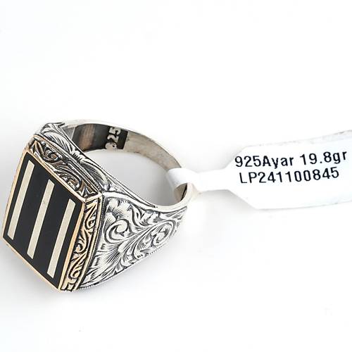 Onix Gm lemeli 925Ayar Gm Erkek Yzk