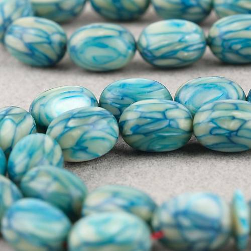 Galalit Yumurta Kesim 8.5x12mm Tesbih -Sedefli Turkuaz
