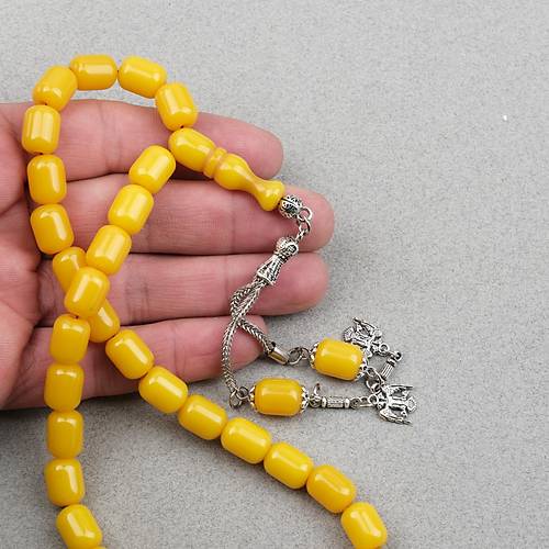 Katalin �ubuk Alpaka P�sk�ll� Kaps�l Kesim 9x12.5mm Tesbih - Hardal Sar�