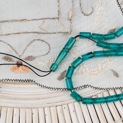 Ate� Kehribar Kesme Kesim 4x7mm Tesbih- Turkuaz Ye�ili