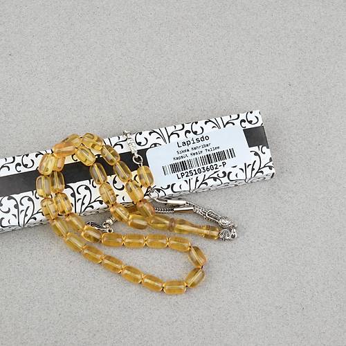 S�kma Kehribar Kaps�l Kesim Alpaka P�sk�ll� 7x11mm Tesbih Sar�