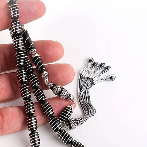 Erzurum Oltu 925Ayar Gm Pskl ve Helezon lemeli Nakka mame Kapsl Kesim7x11.5mm Tesbih