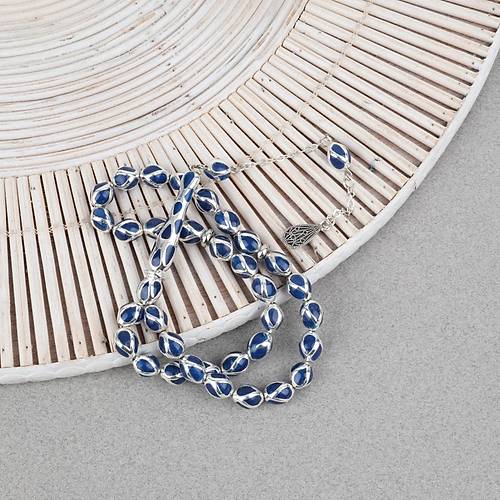 G�m�� Kaplama Kafesli Mine Beyzi 7x9mm Tesbih - Lacivert