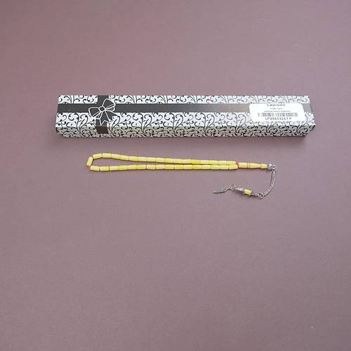 U�ak Cam� Kesme Kesim Alpaka P�sk�ll� 4x8mm Tesbih - Sar�