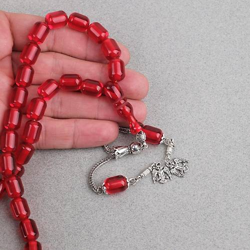 Ate� Kehribar Alpaka P�sk�ll� Kaps�l Kesim 9x12mm Tesbih - Kan K�rm�z�s�