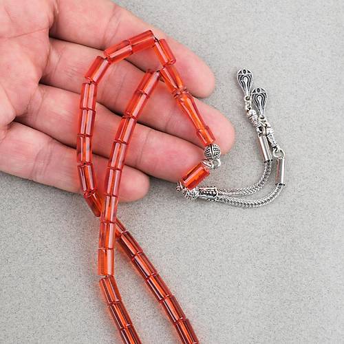 S�kma Kehribar Kesme Kesim Alpaka P�sk�ll� 6x10mm Tesbih