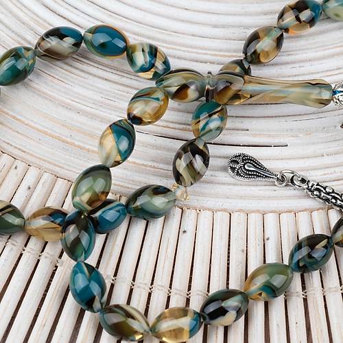 Arizona Katalin Alpaka P�sk�l Beyzi Kesim 8x12mm Tesbih- Mavi Sar�