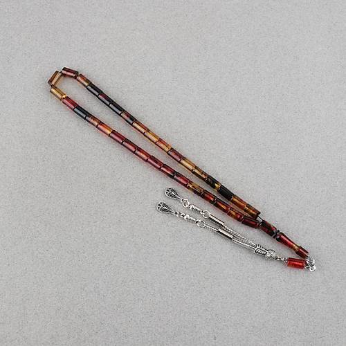 S�kma Kehribar Kesme Kesim Alpaka P�sk�ll� 6x10mm Tesbih