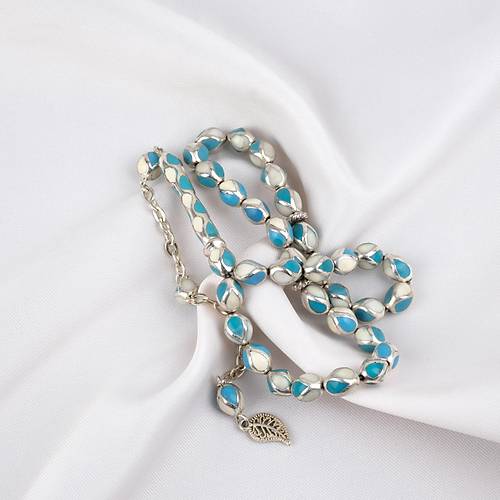 G�m�� Kaplama Kafesli Mine Beyzi 7x9mm Tesbih -Turuncu Beyaz