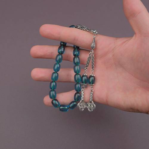 Ate� Kehribar Kaps�l Kesim Maskot 9x12mm Tesbih- Ye�il