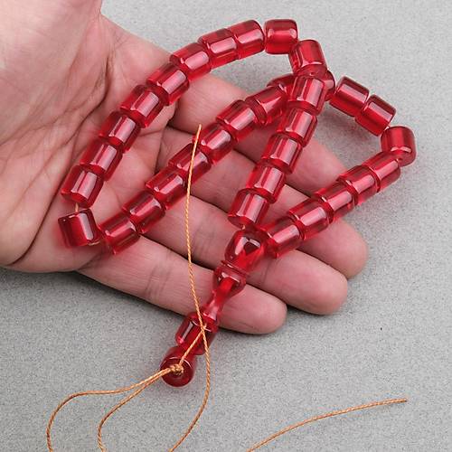 Ate� Kehribar Kaps�l Kesim 11x11mm Tesbih - �effaf K�rm�z� P�sk�ls�z