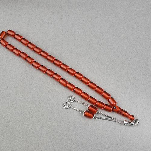 Ate� Kehribar Alpaka P�sk�ll� Kaps�l Kesim 9x12mm Tesbih - �effaf Karamel