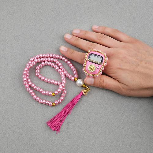 Tal Zikirmatik Elektronik Tesbih ve 99luk Namaz Tesbih Seti -Pembe