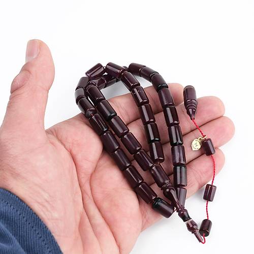 Kadim Katalin Eski Kalemlik Obje Usta ��i �mzal� Kesme Kesim 8x12mm Tesbih -Vi�ne ��r���