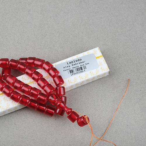 Ate� Kehribar Kaps�l Kesim 11x11mm Tesbih - �effaf K�rm�z� P�sk�ls�z