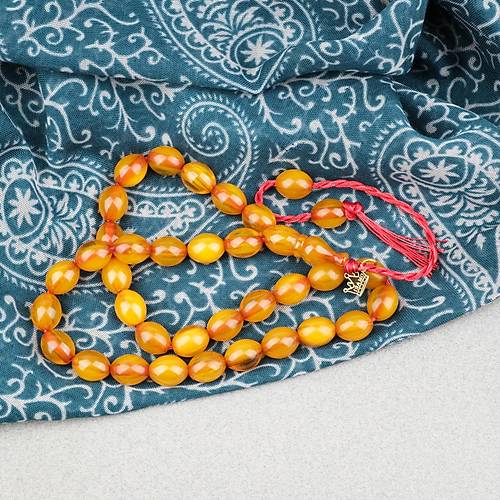 Omari S�kma Kehribar Beyzi Kesim Oturtma �mameli Sistemli 9x11.5mm Tesbih