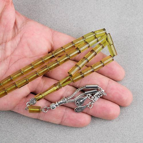 Ate� Kehribar Kesme Kesim Alpaka P�sk�ll� 6x10mm Tesbih