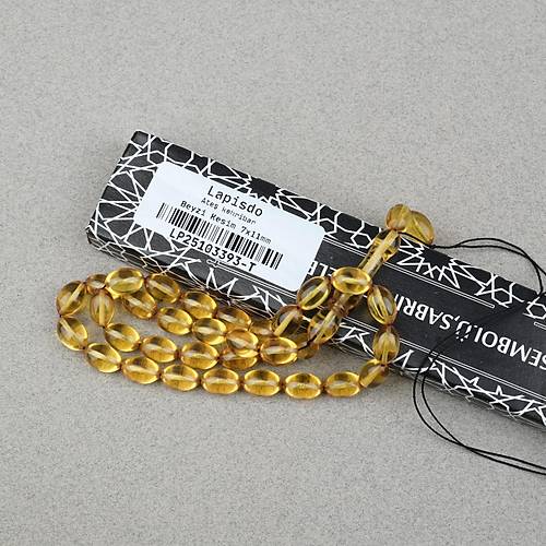 Ate� Kehribar Beyzi Kesim 7x11mm Tesbih- �effaf Sar�