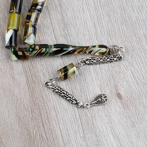 Arizona Katalin Alpaka P�sk�l Kesme Kesim 7x11mm Tesbih- Ye�il Beyaz
