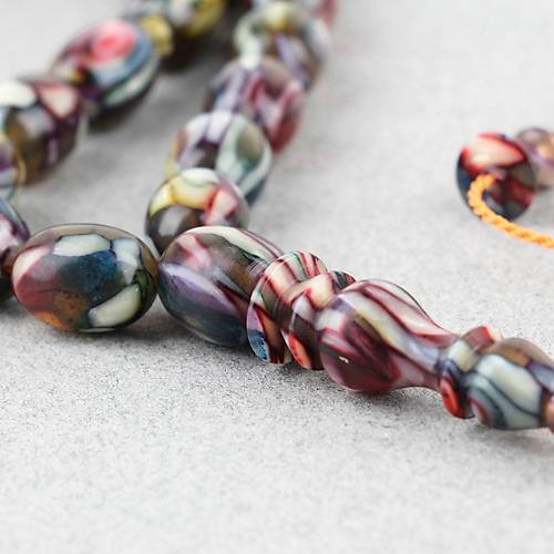 Galalit Yumurta Kesim 8.5x12mm Tesbih -Sedefli ok Renkli