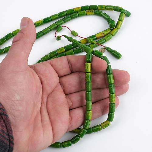Kadim Katalin Eski Obje Usta i mzal 99'luk Kapsl Kesim 6.5x10mm Tesbih -Yeil