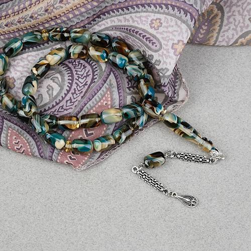 Arizona Katalin Alpaka P�sk�l Kaps�l Kesim 8x12mm Tesbih- Mavi Sar�