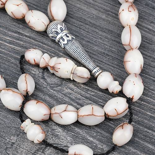 K�br�s Hurma �ekirde�i 925Ayar G�m�� �mame Beyzi Kesim 9x12mm Tesbih