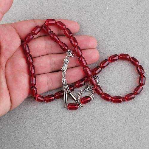 S�kma Kehribar Kaps�l Kesim Alpaka P�sk�ll� 7x11mm Tesbih K�rm�z�