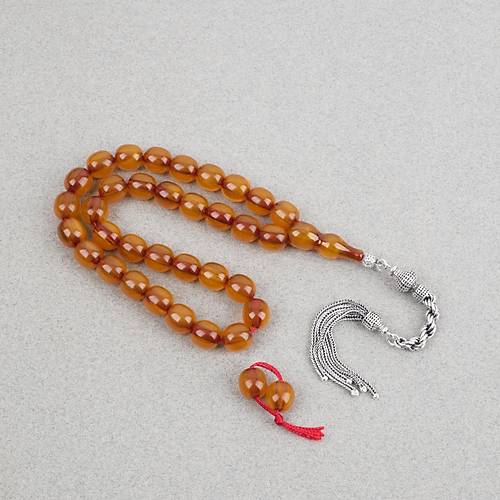 S�kma Kehribar Eski Alman Horoz �mame 925 Ayar G�m�� P�sk�l F��� Kesim 9.5x9mm Tesbih