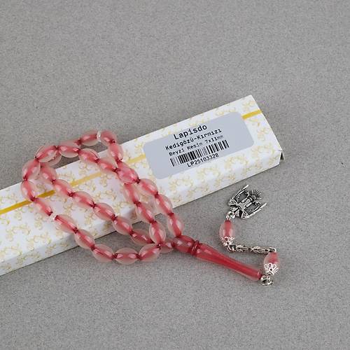 Kedig�z� Alpaka P�sk�ll� Beyzi Kesim 7x11mm Tesbih- K�rm�z�