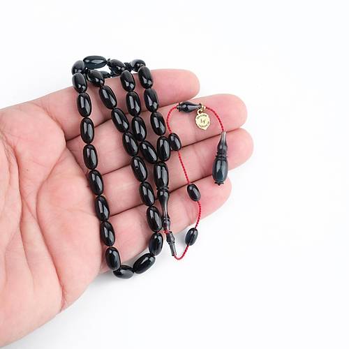 Katalin �ubuk Dinlenmi� Usta ��i imzal� Arpa Kesim 5.5x11mm Tesbih - Koyu Ye�il