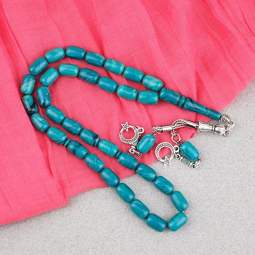 S�kma Kehribar Kaps�l Kesim Alpaka P�sk�ll� 7x11mm Tesbih